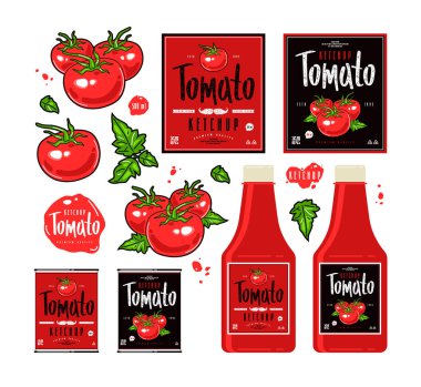 Domates ketçap için şablon etiketleri kümesi