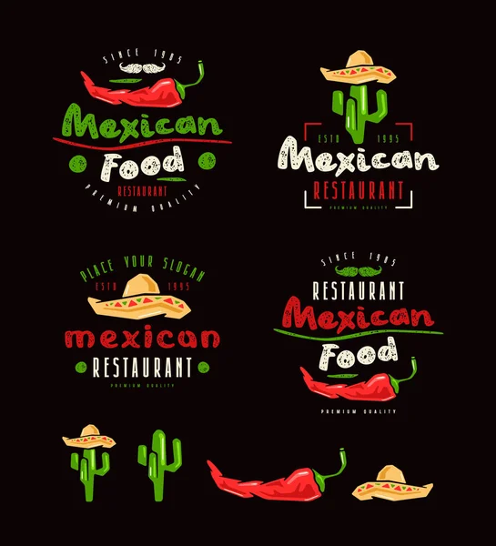 Etiquetas de alimentos mexicanos, emblemas e elementos de design — Vetor de Stock