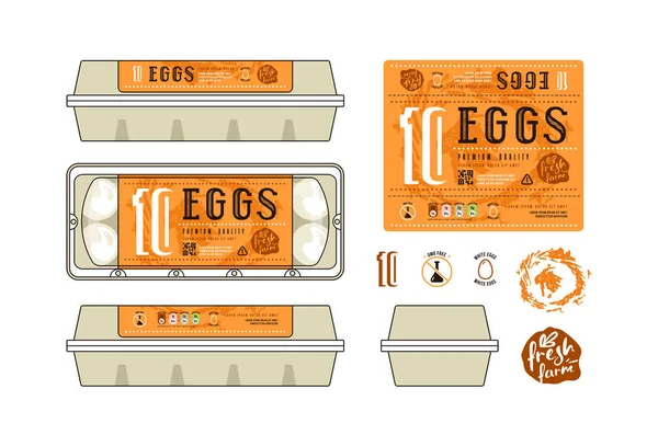 卵の包装用のテンプレートのラベルを設定します。 — ストックベクタ