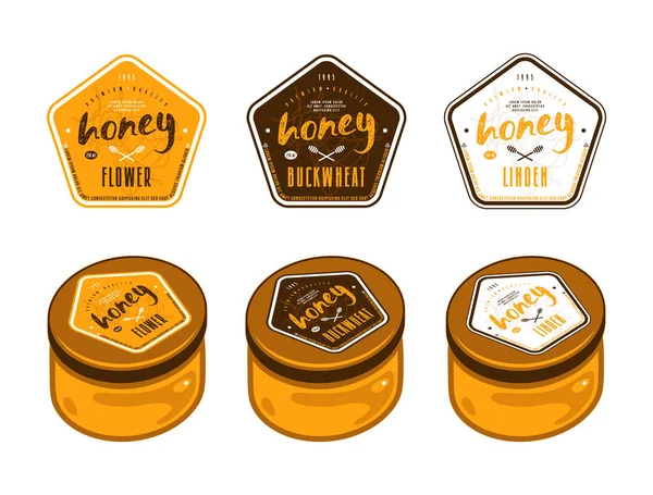 Conjunto de plantillas pentagonales etiquetas para miel — Vector de stock