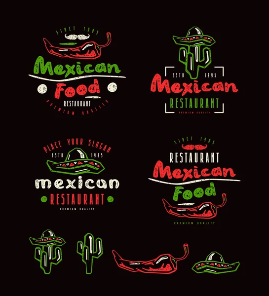 Label makanan, lencana dan elemen desain Meksiko - Stok Vektor