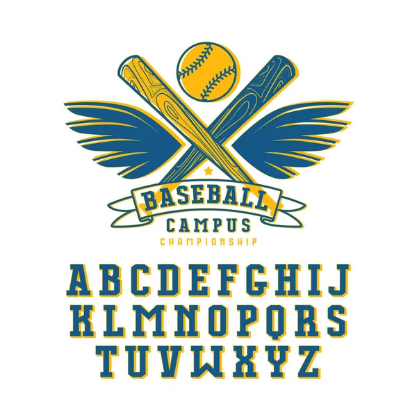 Fonte serif decorativa e emblema de beisebol para t-shirt — Vetor de Stock