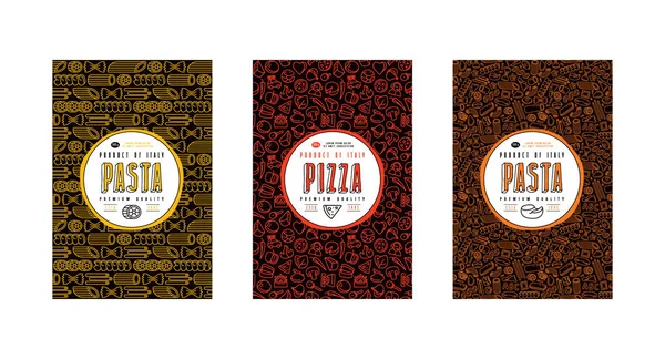 ピザやパスタにシームレスなパターンとテンプレートのラベルのセット — ストックベクタ