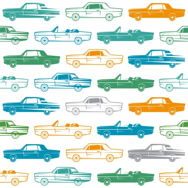 Seamless pattern with image of retro cars — Stock Vector