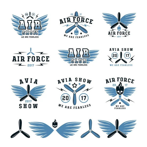 Set di Air Force e air show emblema e icone — Vettoriale Stock