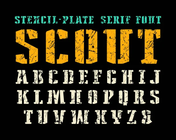 Stencil-plate serif fuente en estilo militar — Vector de stock