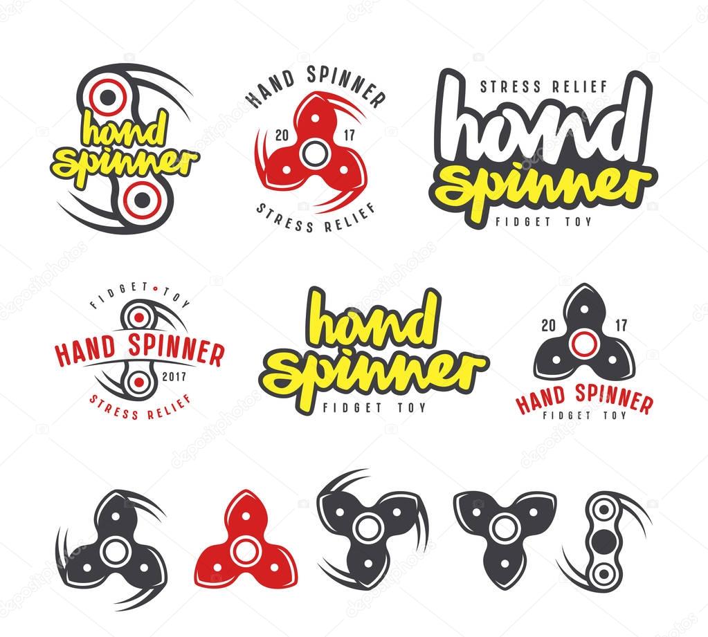 Set of hand spinner logo, emblems and icons