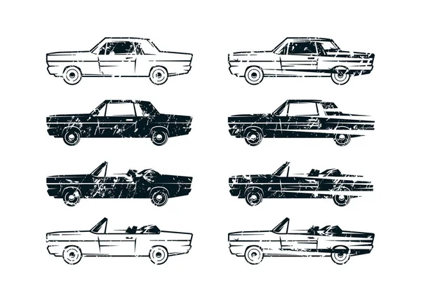 Ensemble de silhouettes de voiture rétro — Image vectorielle
