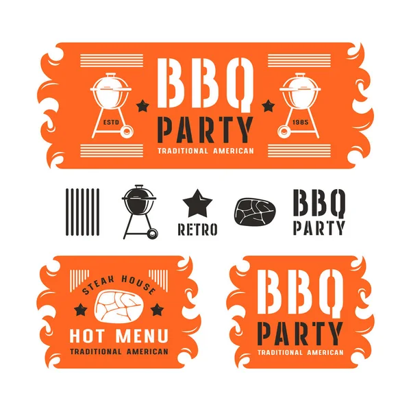 Conjunto de etiquetas y pancartas para barbacoa — Vector de stock