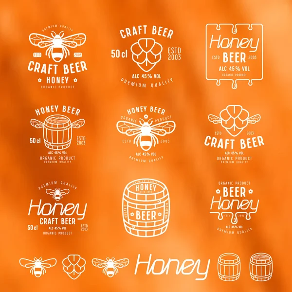 Sada Medové pivo štítky, odznaky a designové prvky — Stockový vektor
