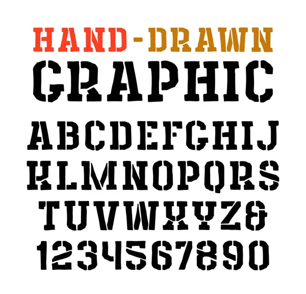 Serif-lettertype stencil-plaat in de stijl van handgemaakte graphics — Stockvector