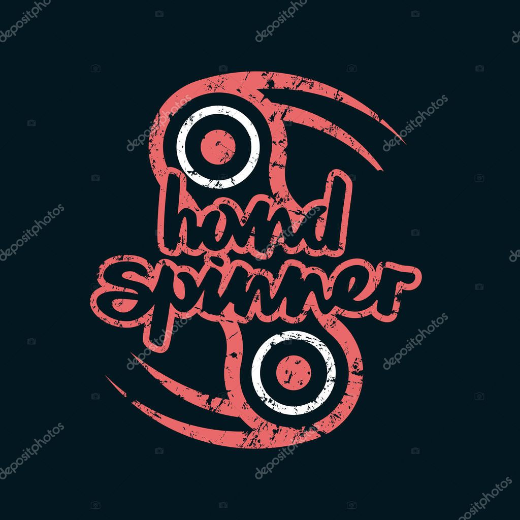 Hand spinner badge. Graphic design for t-shirt. Color print on black background
