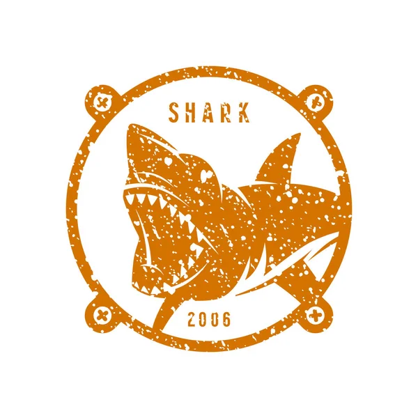 Shark dangerous emblem. Orange color — Stock Vector