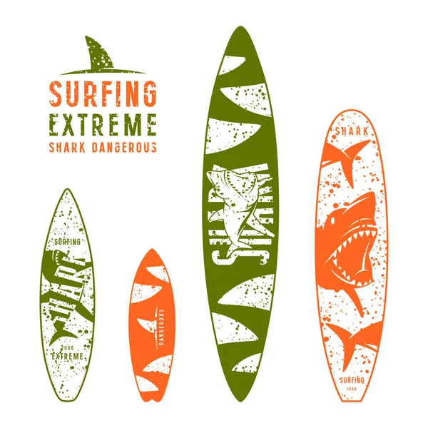 Grafikdesign für Surfbretter mit dem Bild von Haien — Stockvektor