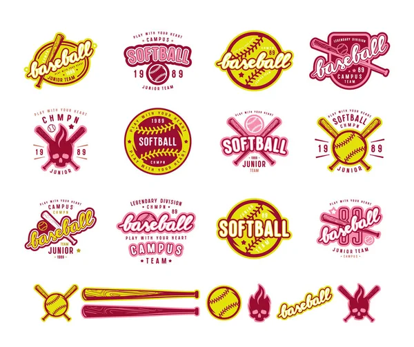 Set of baseball and softball badges — Stock Vector