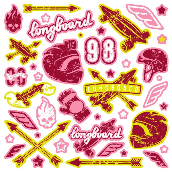 Juego de insignias de equipo de longboard — Vector de stock