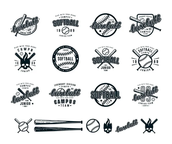 Conjunto de insignias de béisbol y softbol — Archivo Imágenes Vectoriales