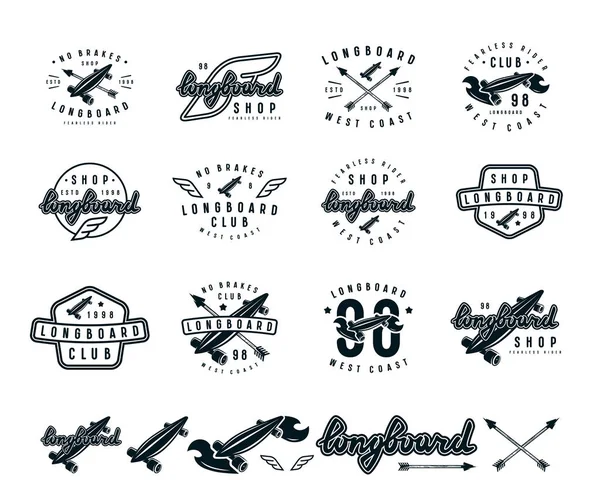 Set di emblemi longboard — Vettoriale Stock