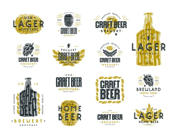 Conjunto de etiqueta de cerveza artesanal y logotipo — Archivo Imágenes Vectoriales