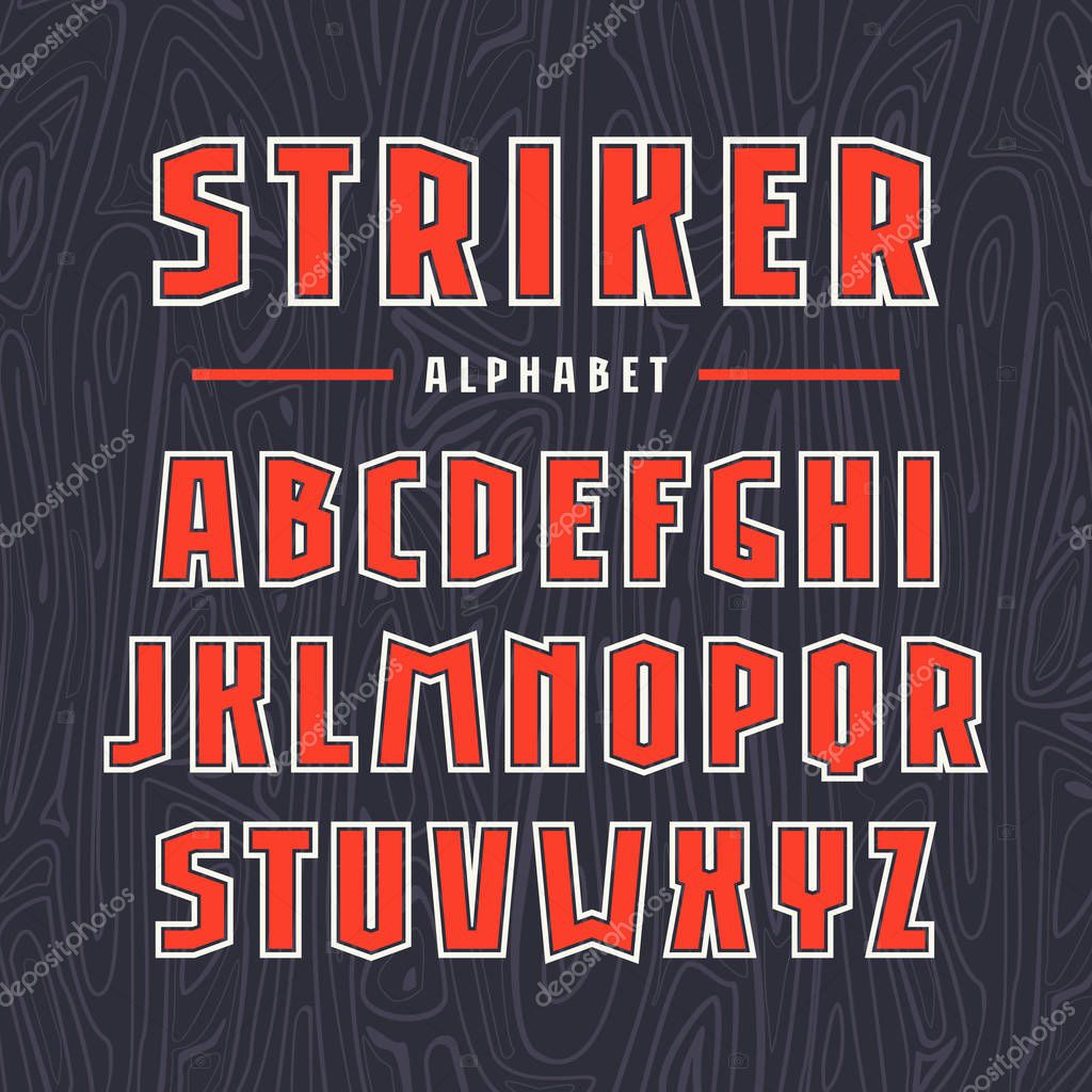 Sans serif font with contour. Letters for logo and title design in the sport style