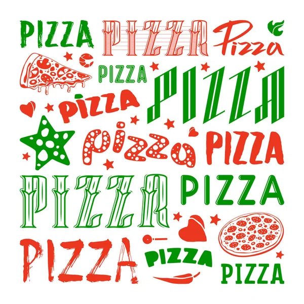Lager vektor uppsättning typografiska pizza logotyp och täcka för lådor — Stock vektor
