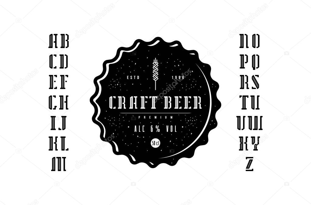 Decorative serif stencil-plate font and craft beer label
