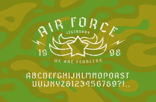 Placa de stencil sans serif fuente y fuerza aérea emblema — Vector de stock