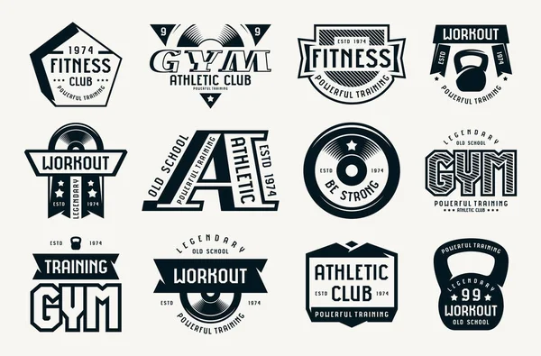 Sportschool club, fitness en workout badges — Stockvector