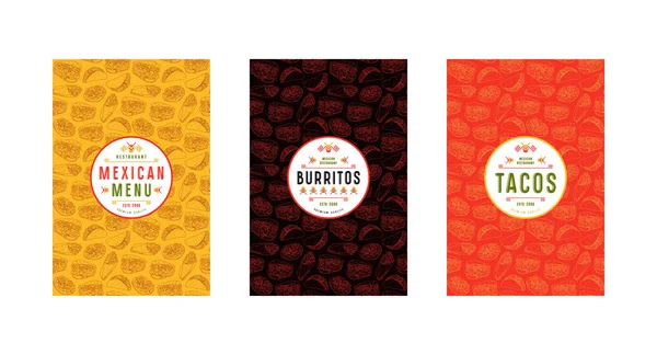 Set pola label, logo dan mulus untuk restoran Meksiko - Stok Vektor