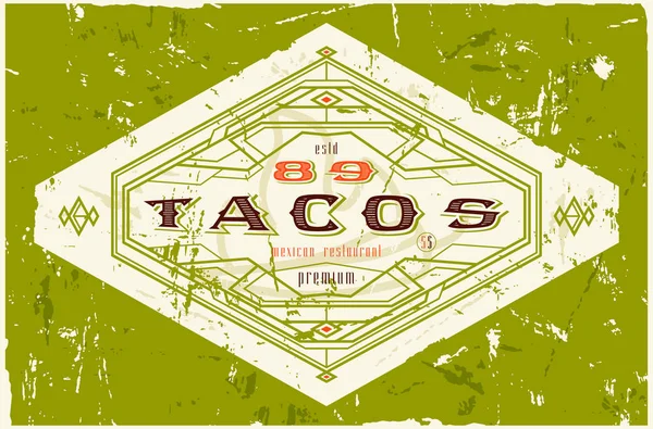 Etichetta vintage per taco tradizionale messicano — Vettoriale Stock