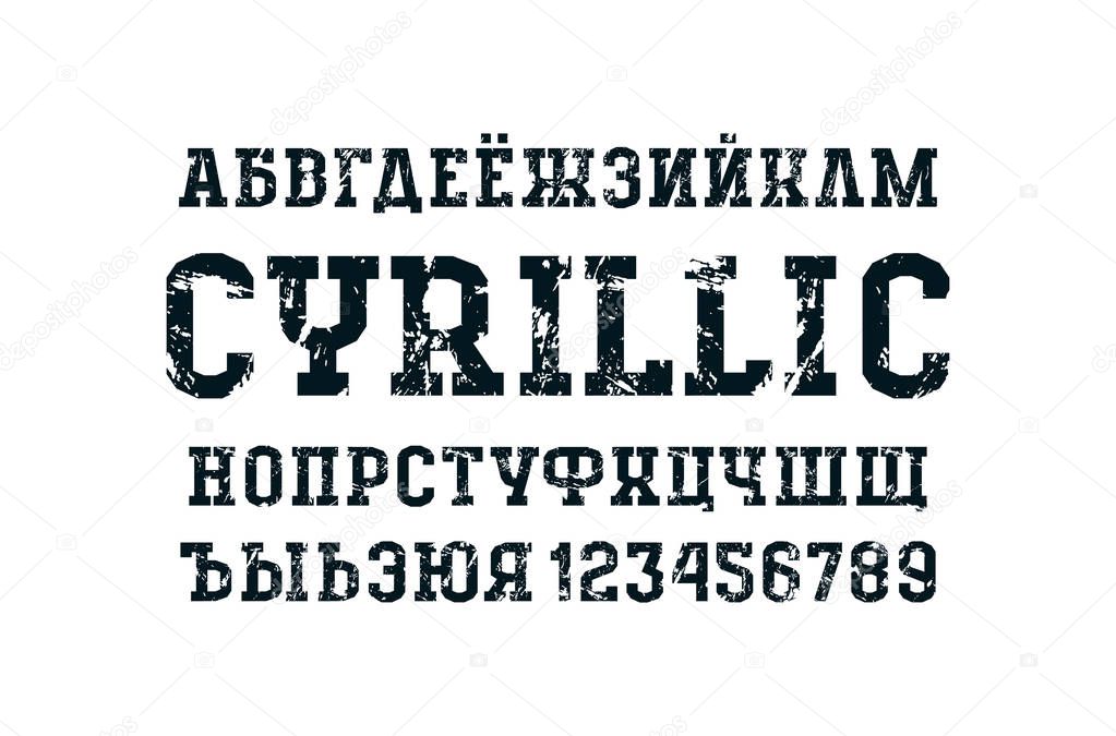 Cyrillic slab serif font in military style