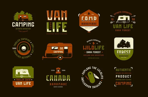 Set of label and logo design for camping lifestyle — Stock Vector