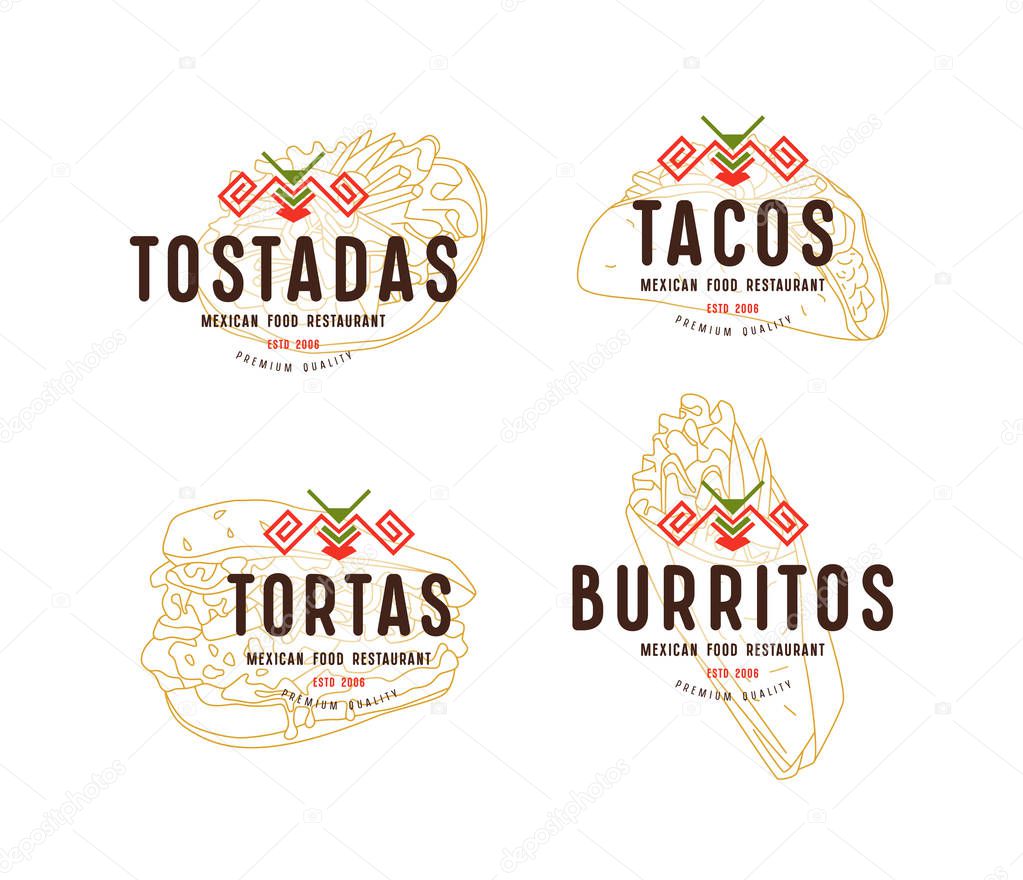 Set of label and logo design for mexican food restaurant