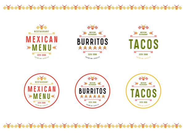 Set de etiqueta, logo e insignia para restaurante mexicano — Archivo Imágenes Vectoriales