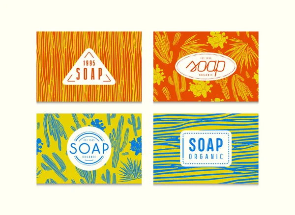 Ensemble de motifs et étiquettes sans soudure pour emballage de savon biologique — Image vectorielle