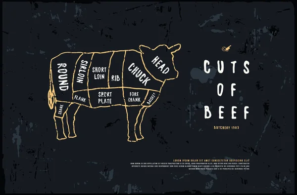 Diagrama de cortes de carne de ganado vector — Vector de stock