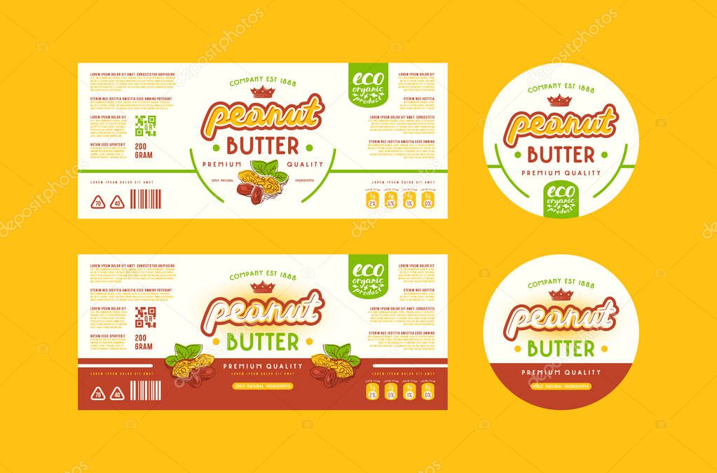 Set of templates label for peanut butter. Illustration with elements in handmade graphics