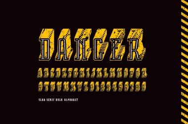 Dekoratif levha serif toplu yazı tipi teknolojisi tarzı