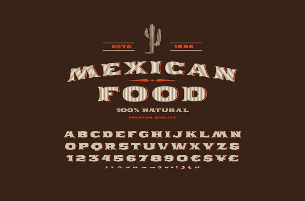 Decorativo serif fuente y etiqueta plantilla para restaurante mexicano — Archivo Imágenes Vectoriales