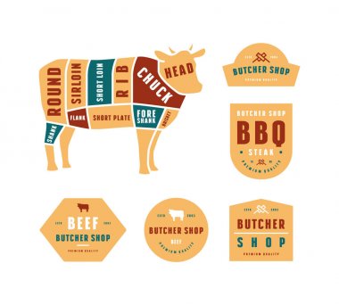Diyagram ve kasap için etiket stok vektör sığır eti keser