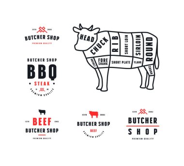 Diyagram ve kasap için etiket stok vektör sığır eti keser