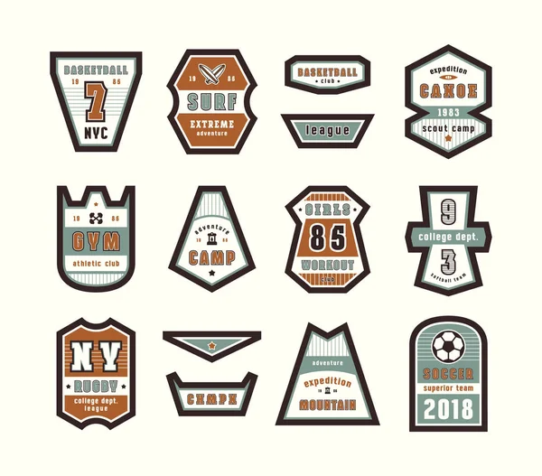 Set di emblemi e patch in stile sportivo — Vettoriale Stock