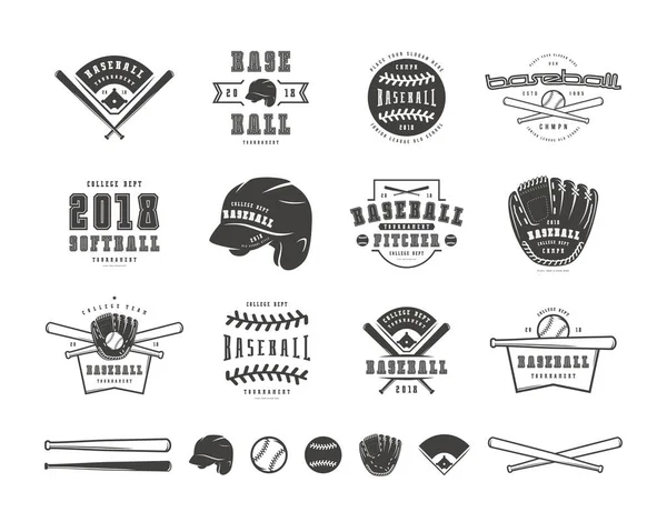 Conjunto de emblemas e insignias del equipo de béisbol — Archivo Imágenes Vectoriales
