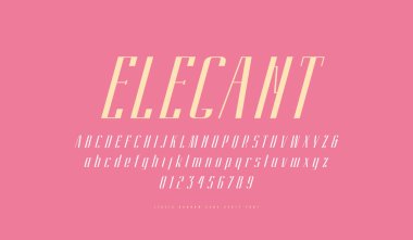 Elegant italic narrow sans serif font clipart