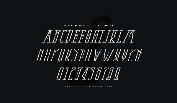 Decorative italic narrow serif font — Stock Vector