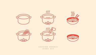 Soba noodle paketleme için simgeler ayarlandı