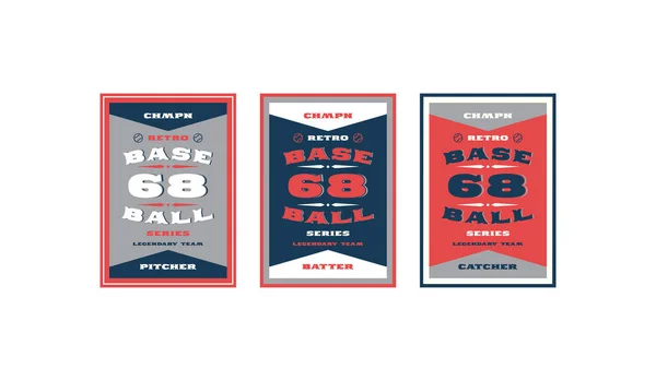 Set de tarjetas de béisbol de diseño en estilo retro — Archivo Imágenes Vectoriales