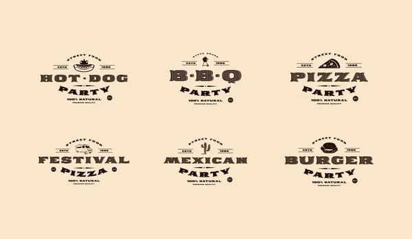 Set of typographic emblems for street food party — Stock Vector