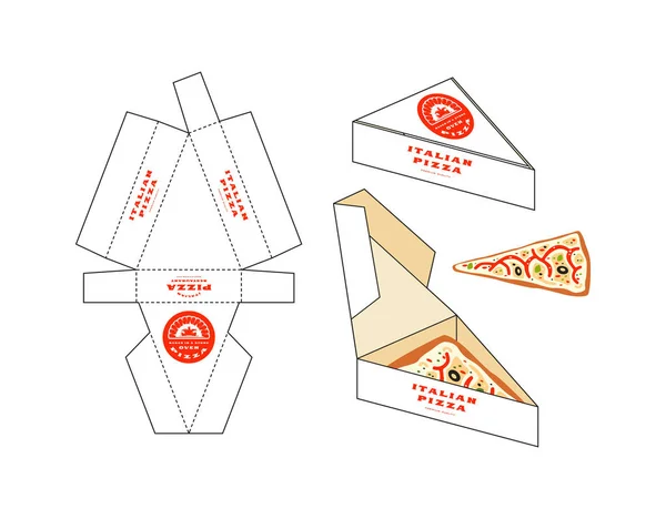 Ontwerp Van Vak Voor Pizza Slice Onverpakt Doos Met Indelingselementen — Stockvector