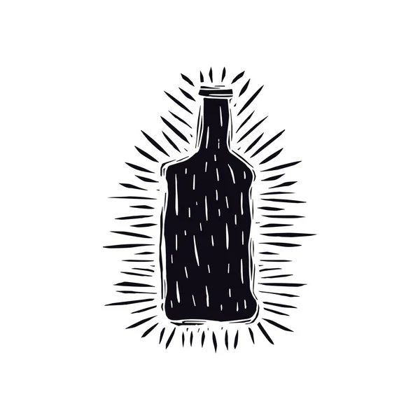 Ilustración Botellas Alcohol Estilo Linocut Impresión Negro Sobre Fondo Blanco — Archivo Imágenes Vectoriales